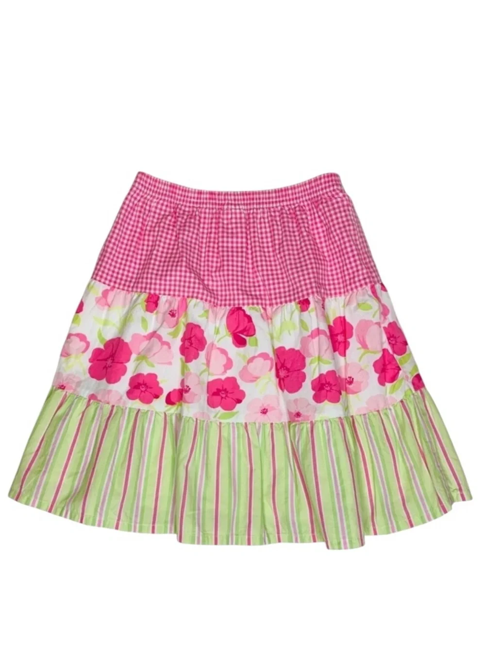 Gymboree Girl's Skirt Size 4 Layered Ruffles Cotton Fully Lined Pink and Green